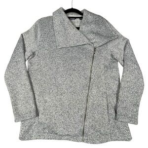 Lands End Fleece Asymmetrical Full Zip Moto Stylish Cozy Sweater Jacket Sz M